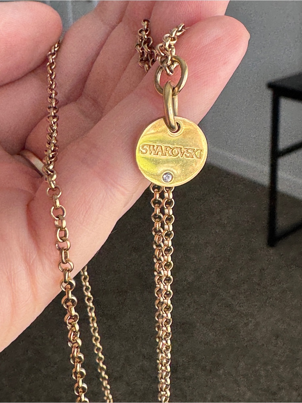 Vintage Swarovski Gold Tone 31” Long Chain Necklace Swan Logo Crystal